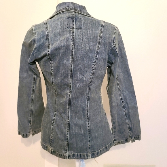 🥳hp🥳CREST WASHED OUT UNIQUE BLUE JEAN JACKET - Picture 9 of 13
